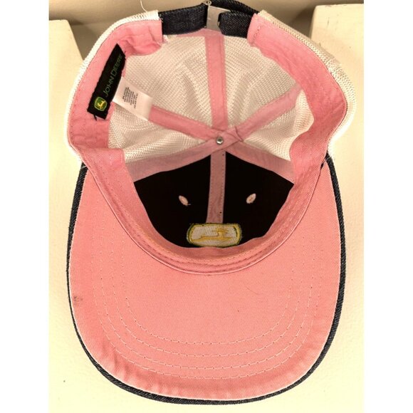 John Deere Trucker Hat Cap Women Strap Back Denim Pink Mesh Farm Farmer One Size - Picture 5 of 7